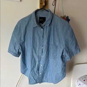 Zara Denim Short Sleeve Button-Up Shirt